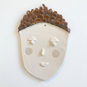 Handmade Artist Pinecone Man Ceramic Mask Wall Decor